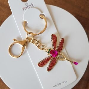 Gold And Pink Dragonfly Keychain/Bag Charm